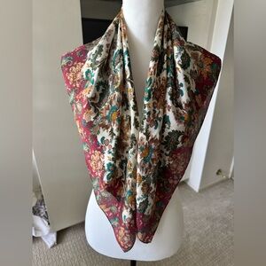 Echo Club 7 100% Silk Square Scarf – Floral Baroque Print – Burgundy/Teal/Gold